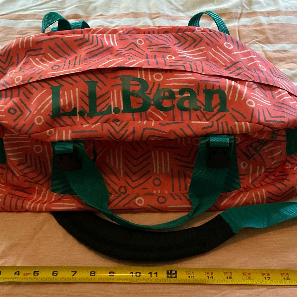 L.L. Bean Coral and Teal Patterned Duffel Bag